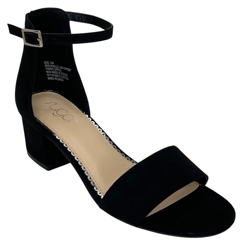 Sugar Noelle Black Microfiber Fabric Womens Heeled Sandals